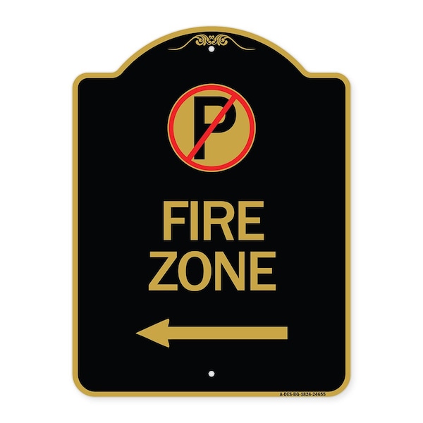No Parking Symbol and Left Arrow, Black & Gold Aluminum Architectural Sign, 18" x 24", BG-1824-24655